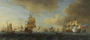 Navire de guerre œuvres - John Cleveley the Elder Une frégate anglaise sous voile tirant une arme à feu à l’ancre et sous voile